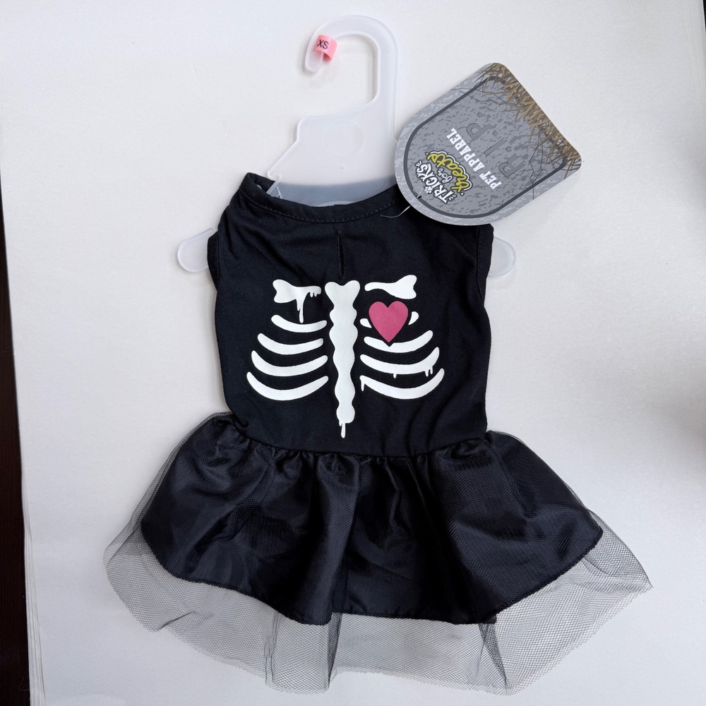 Tricks for Treats Halloween Skeleton Heart Pet Tutu Dress Black XS New